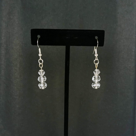 Hand Crafted Jewelry - Simple tiered clear faceted glass dangle earrings